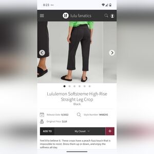 Lululemon Softstreme High-Rise Straight Leg Crop